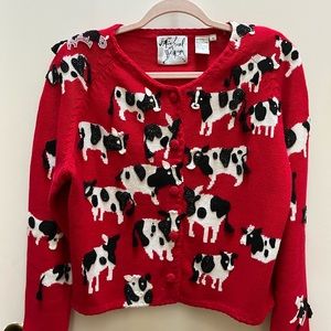 Michael Simon Sweater Cow beaded tassel tails